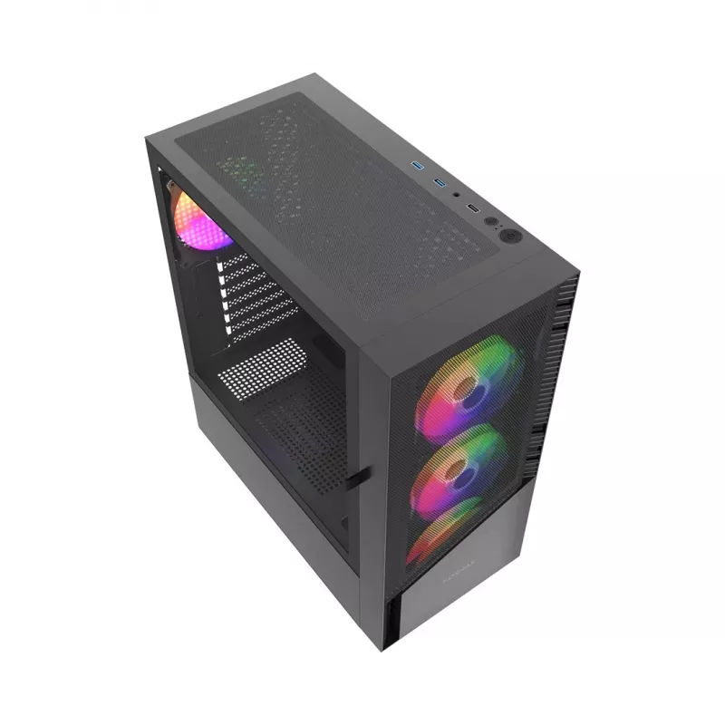 PC korpusas GEMBIRD Fornax 4300 Midi Tower ATX, grūdintas stiklas, 2x3,5 colio skyriai, 3x2,5 colio skyriai, ARGB ventiliatorių palaikymas, USB 3.2 Gen1