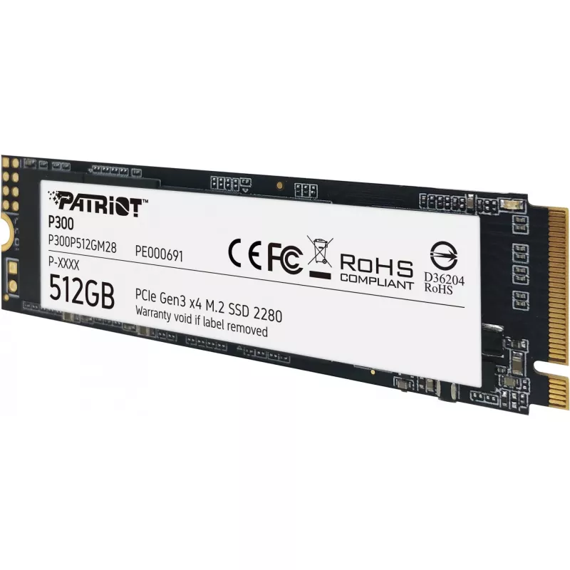 Vidinis SSD PATRIOT P300 512 GB M.2 PCIe NVMe — skaitymas 1700 MB/s, rašymas 1200 MB/s, 3D NAND, 3,8 mm, TBW 240
