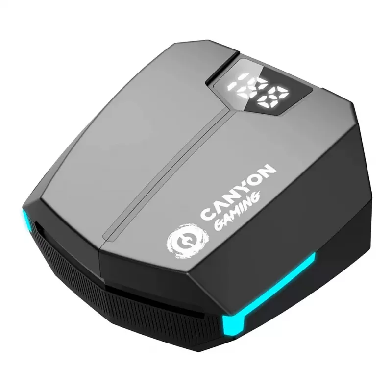 Canyon GTWS-2 belaidės ausinės su ausų kabliukais, žaidimams, USB Type-C, Bluetooth, įkrovimo doku, juodos (CND-GTWS2B)