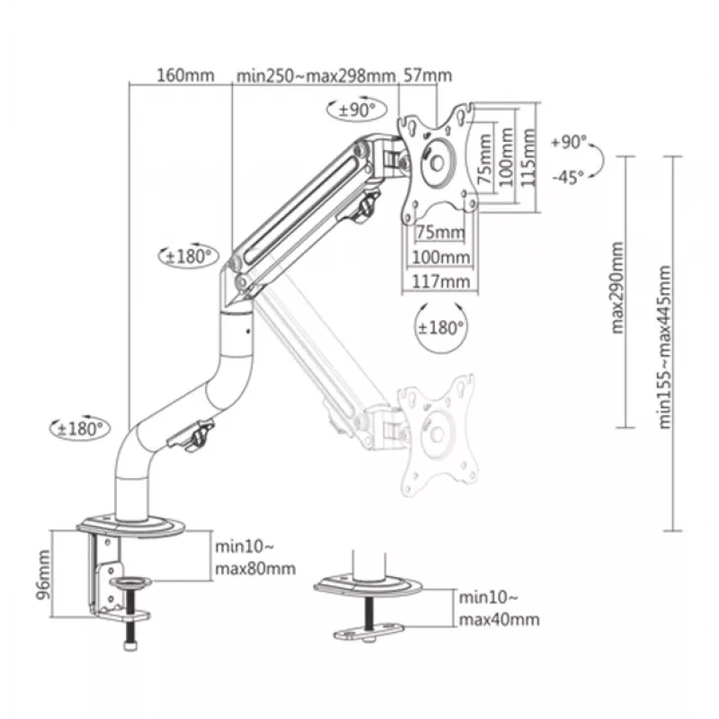 Gembird MA-DA1-02 Reguliuojamas stalinis monitoriaus laikiklis (pakreipiamas), 17”-32”, iki 8 kg