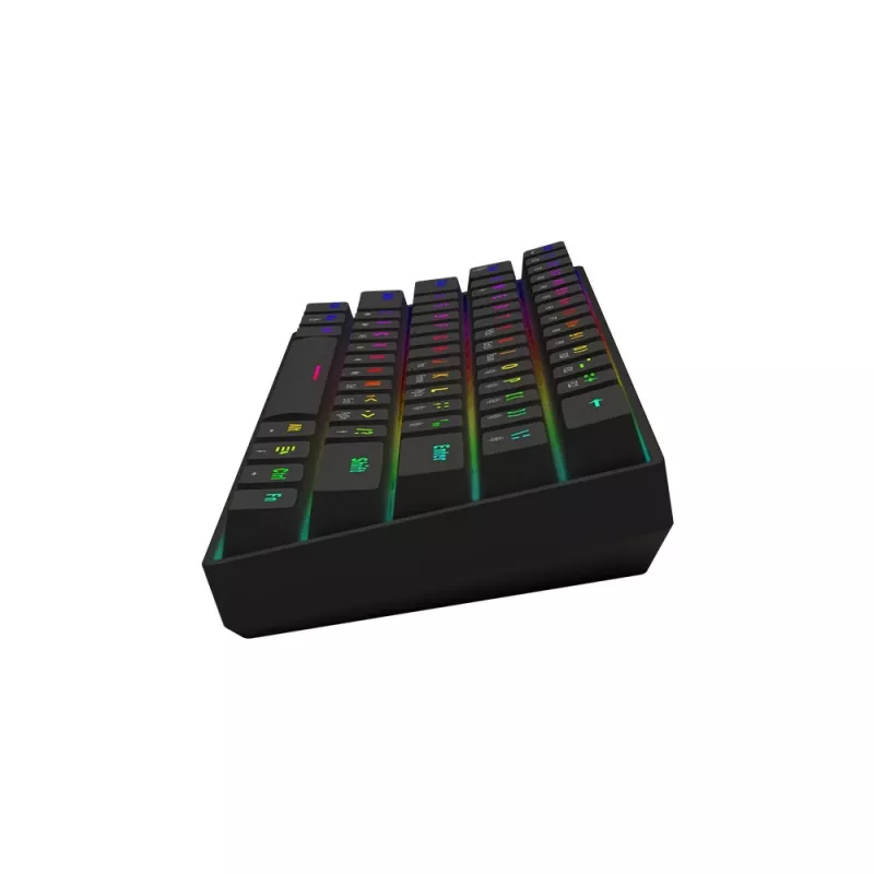 Mechaninė žaidimų klaviatūra SAVIO JuodaOUT X2 PEACH — 61 klavišų 60 % QWERTY, RGB LED, karštasis keitimas, USB Type-A/Type-C, nuimamas laidas
