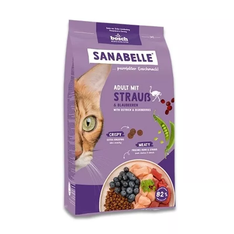 Sausas kačių maistas Bosch Sanabelle Life Adult – strutiena ir mėlynės, 8 kg, 31% baltymų, 16% riebalų