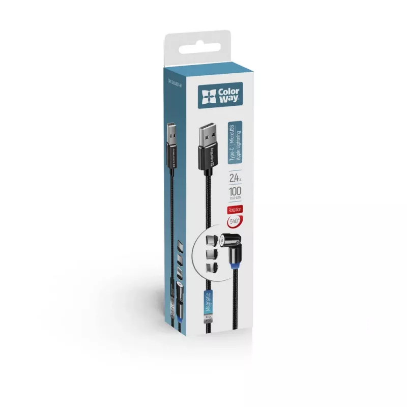 3-in-1 įkrovimo laidas ColorWay CW-CBUU037-BK — Lightning, Micro‑USB, USB‑C, 1 m, 2.4 A
