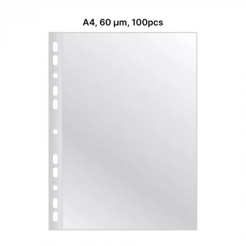 AD Class PUNCHED POCKET Cristal Clear A4 60 mikronų, dėklas 100 vnt.