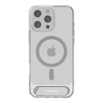 Apsauginis skaidrus dėklas Torras Pstand Series, skirtas iPhone 16 Pro Max — skaidrus, su integruotu stovu