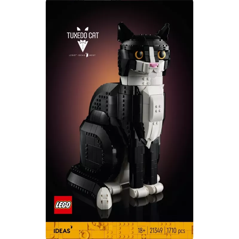 LEGO set Ideas 21349 Tuxedo Cat statybų rinkinys — kolekcinis plytų modelis, vitrininis kūrinys