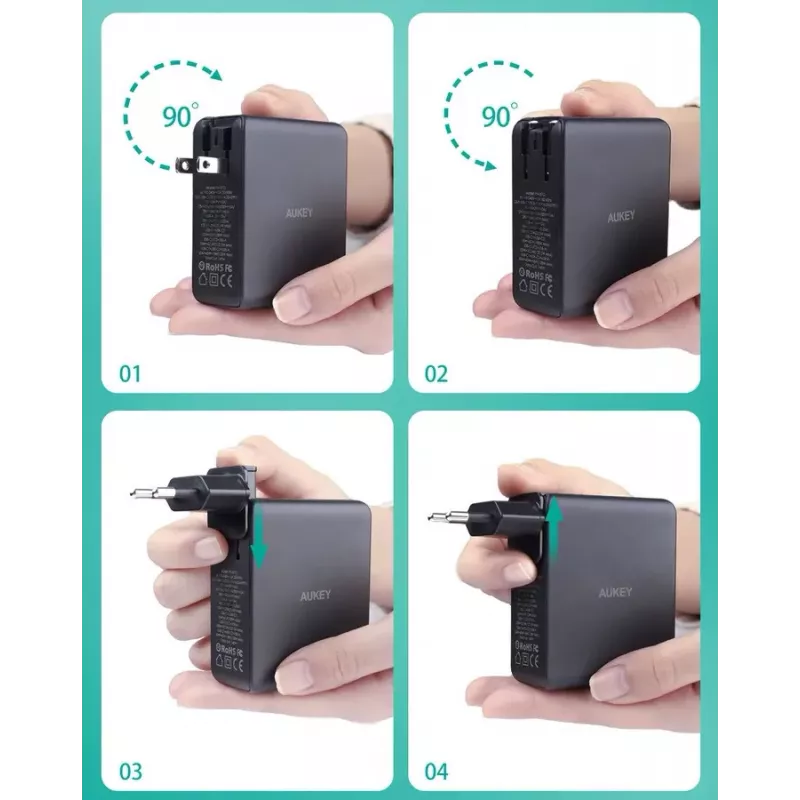Sieninis įkroviklis Aukey PA-B7O, 3×USB, GaN technologija