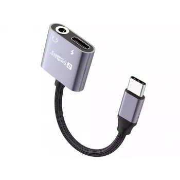 USB-C garso adapteris SANDBERG PD65W 136-67 su USB-C PD pralaidiniu įkrovimu