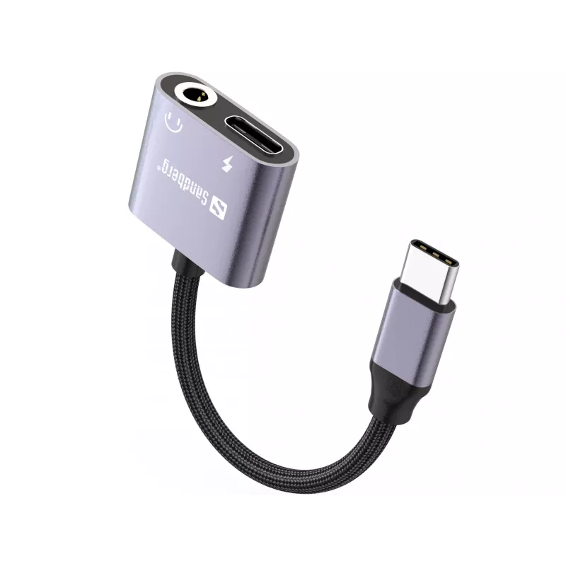 USB-C garso adapteris SANDBERG PD65W 136-67 su USB-C PD pralaidiniu įkrovimu