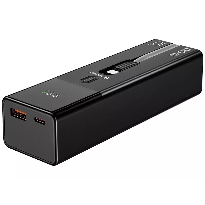 Nešiojama išorinė baterija TRACER Quant 10000 mAh Li-Ion, PD ir QC3.0, 3 prievadai (2×USB-C, 1×USB-A), 100W, juoda