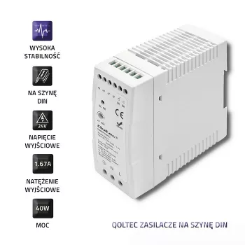 Qoltec Din Rail maitinimo šaltinis | 40W | 24V | 1.67A | Balta | plonas
