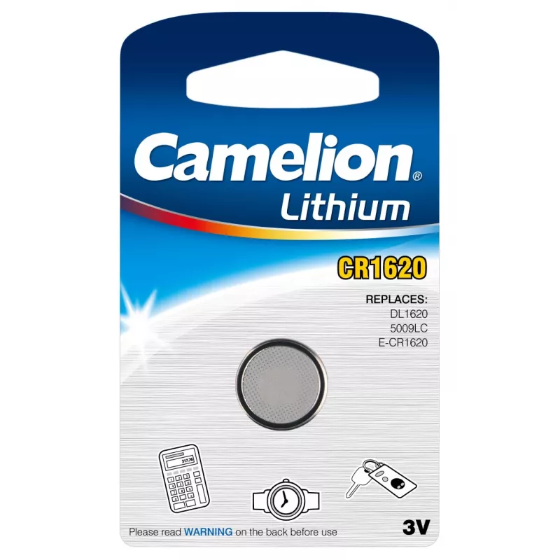 Camelion | CR1620 | Ličio | 1 vnt. yra „Camelion“ produktas iš mūsų bendrosios paskirties baterijų asortimento. Pagrindiniai bruožai: pakuotės tipas – lizdinė, medžiaga – ličio.
