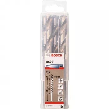 Grąžtų rinkinys Bosch HSS-G 12 mm, 5 vnt., darbinis ilgis 101 mm