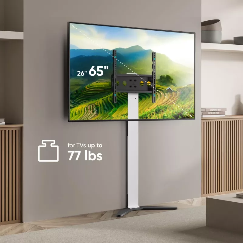 TV laikiklis/stovas ONKRON TS1140-W 66–165,1 cm (26–65 colių) ekranams, 35 kg, VESA 100x100–400x400, aukštis 880–1100 mm, baltas