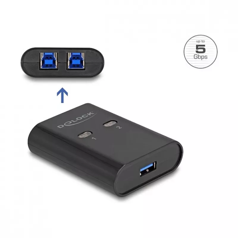 DeLOCK USB jungiklis 2 kompiuteriams prie 1 įrenginio 5 Gbps juodas
