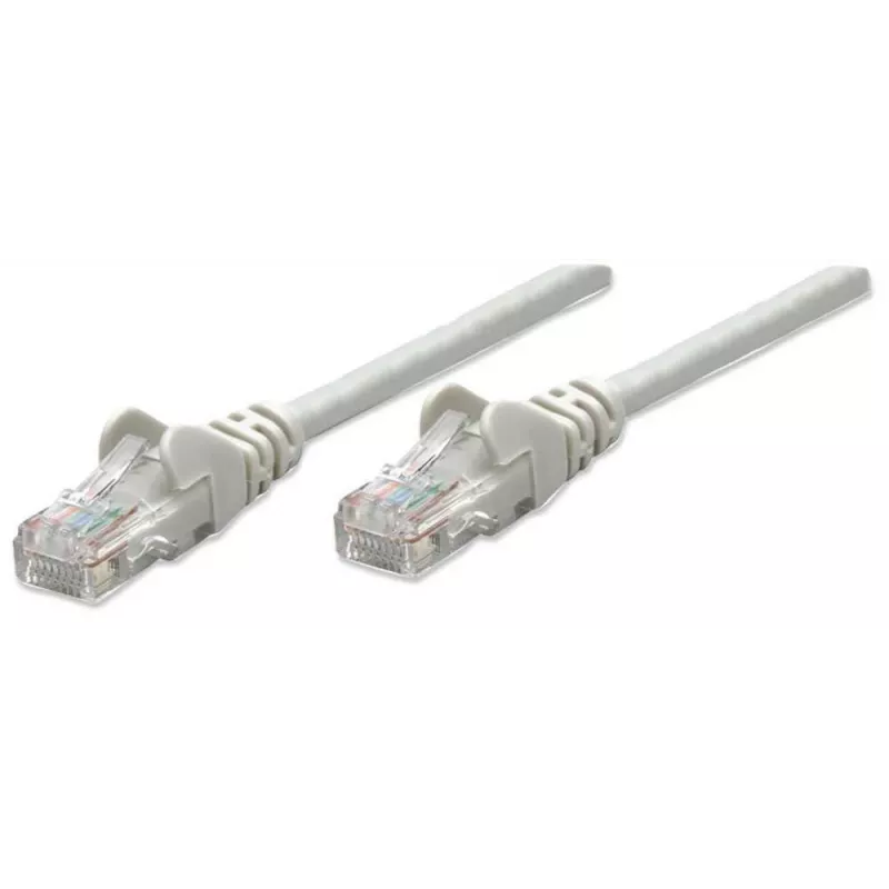 Intellinet tinklo komutacinis kabelis, Cat6, 0,5 m, pilka, CCA, U/UTP, PVC, RJ45, paauksuoti kontaktai, nesikabinanti apsauga, su apsauginiais gaubteliais, garantija visam naudojimo laikui