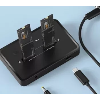 GEMBIRD stalinė dviejų diskų USB Type-C M.2 NVMe ir SATA SSD prijungimo stotelė DD2-U3M2, palaiko M.2 2242, 20 Gbit/s, RTL9210B
