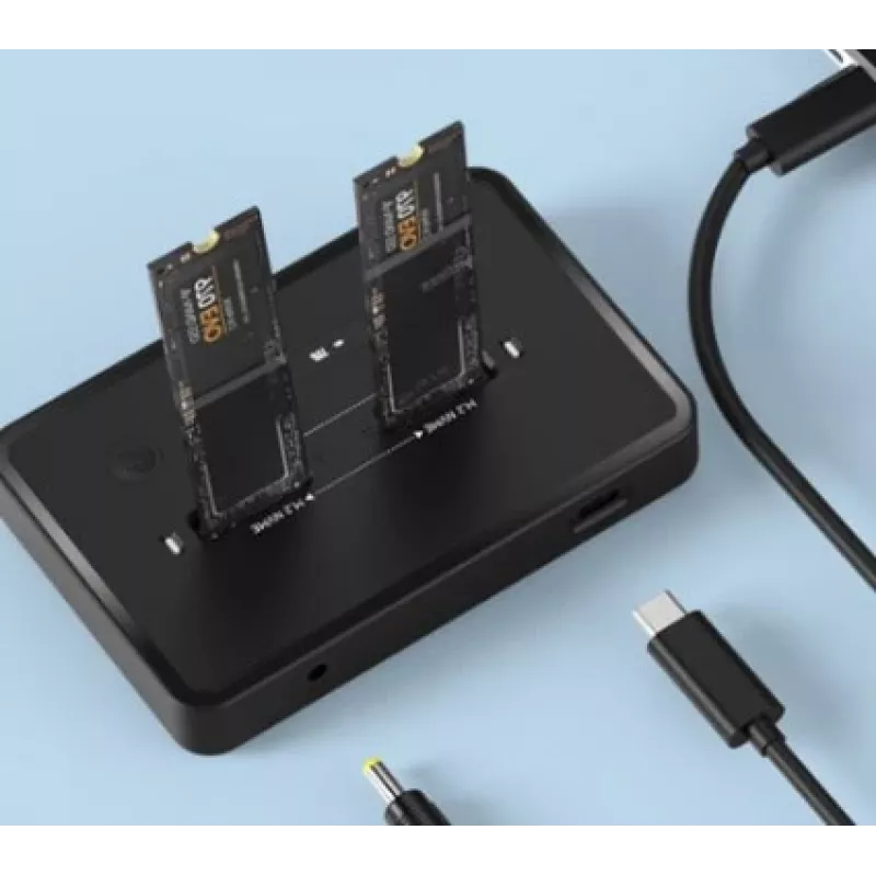 GEMBIRD stalinė dviejų diskų USB Type-C M.2 NVMe ir SATA SSD prijungimo stotelė DD2-U3M2, palaiko M.2 2242, 20 Gbit/s, RTL9210B