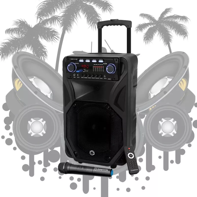 Nešiojamas karaokės garsiakalbis MANTA SPK5021PRO 20W, 12 colių žemų dažnių garsiakalbis, 80W RMS, Bluetooth, baterija iki 5 val., SD/USB, mikrofono ir gitaros įvestys