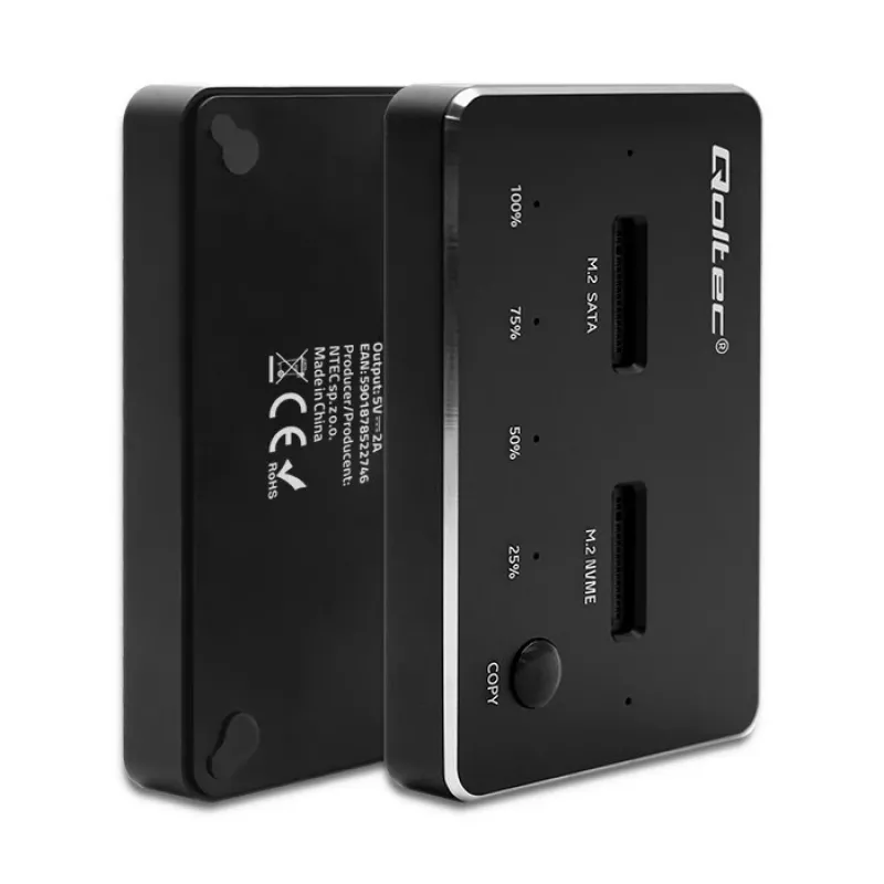Qoltec 52274 M.2 SSD diskų prijungimo stotelė | NVMe | SATA | USB-C | DUAL 2 x 2TB