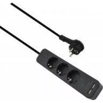 Maitinimo lizdų blokas helos ADVANCED 3 lizdų su USB įkrovikliu, juodas, 1,5 m laidas