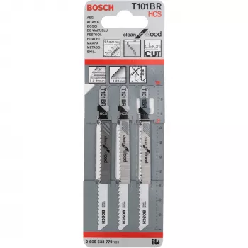 Bosch T 101 BR švaraus pjūvio medienai pjūklelio geležtės, Pjūklelio geležtė, Medienos drožlių plokštė, Medienos plaušo plokštė, Plokštė, Spygliuočių mediena, Didelio anglies kiekio plienas (HCS), Juoda, Nerūdijantis plienas, 2,5 mm, 3 cm