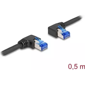 DeLOCK RJ45 tinklo kabelis Cat.6A S/FTP dešinėn kairėn kampinis 0,5 m juodas