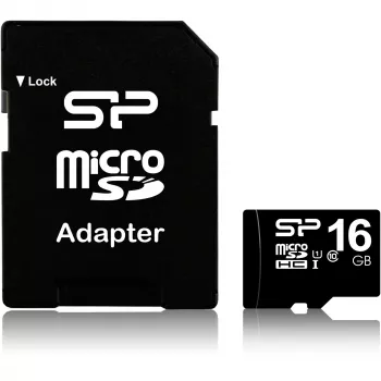 Silicon Power 16 GB MicroSDHC atminties kortelė, Class 10, UHS-I, U1, 40 MB/s, atspari vandeniui, juoda