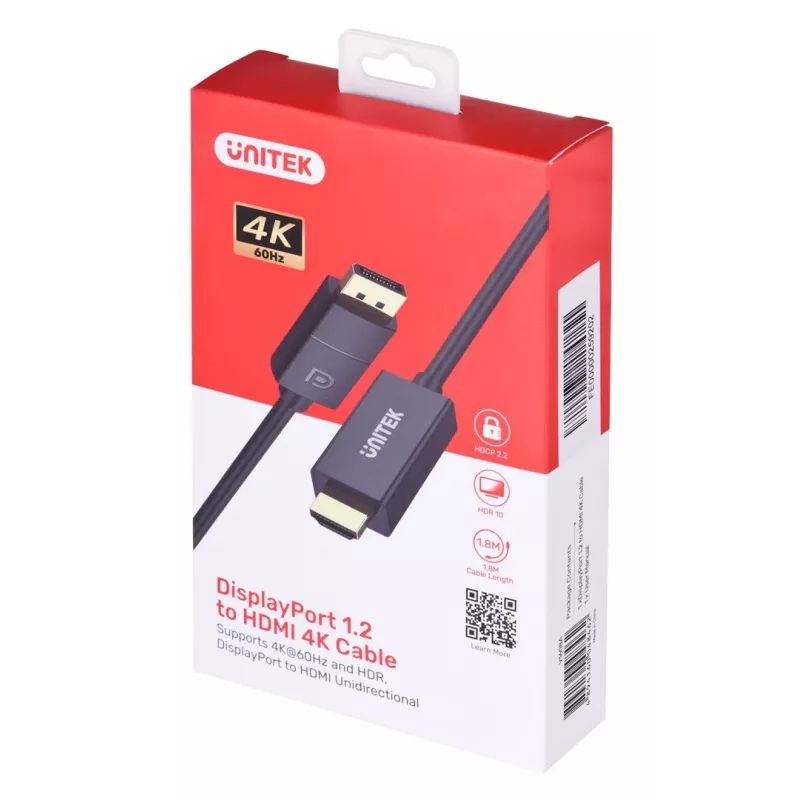 UNITEK kabelis DisplayPort 1.2, HDMI, 4K@60HZ, 1,8M, V1608A