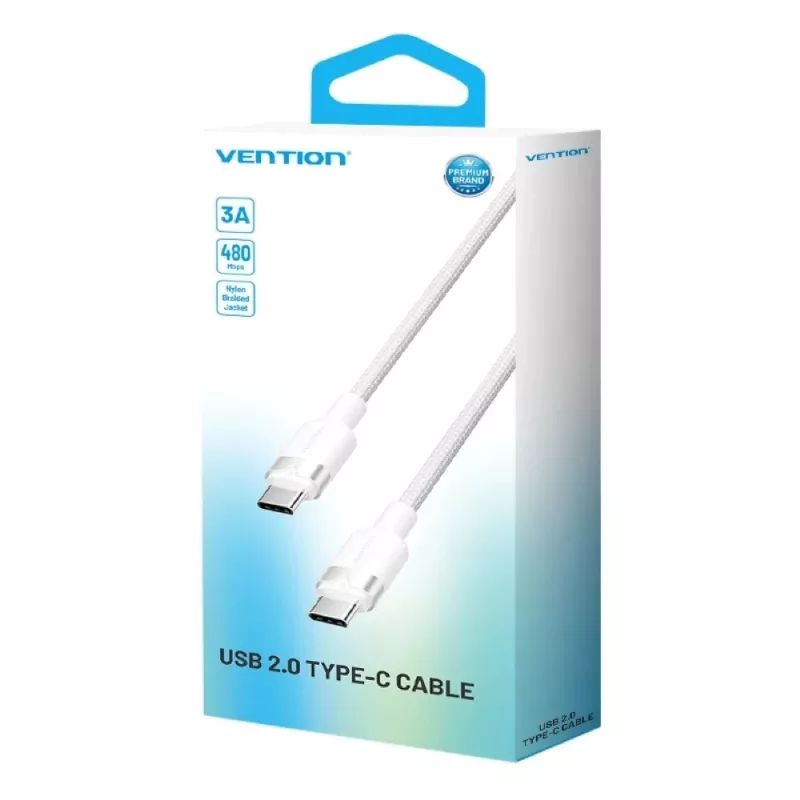 USB C į USB C kabelis Vention TRW USB 2.0 2 m 0.48 Gbit/s 60 W Baltas