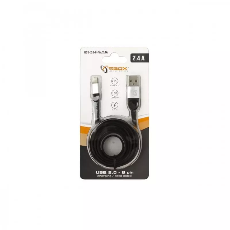 Sbox USB 2.0-8-Pin/2.4A juodas/sidabrinis