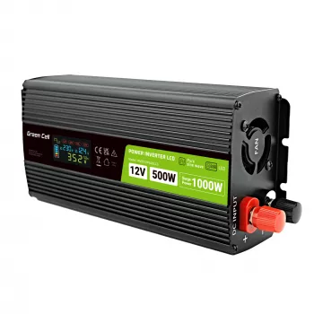 Green Cell Voltage Converter PowerInverter LCD 12 V 500W/1000W automobilinis keitiklis su ekranu – grynos sinusoidės galios adapteris/keitiklis Auto juodas