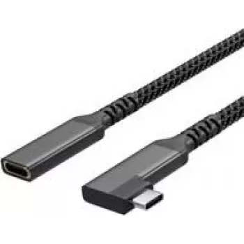 USB-C prailginimo laidas USB-C > USB-C lizdas 3.2 90° PD tekstilinis 1,5 m (FL31-74016)