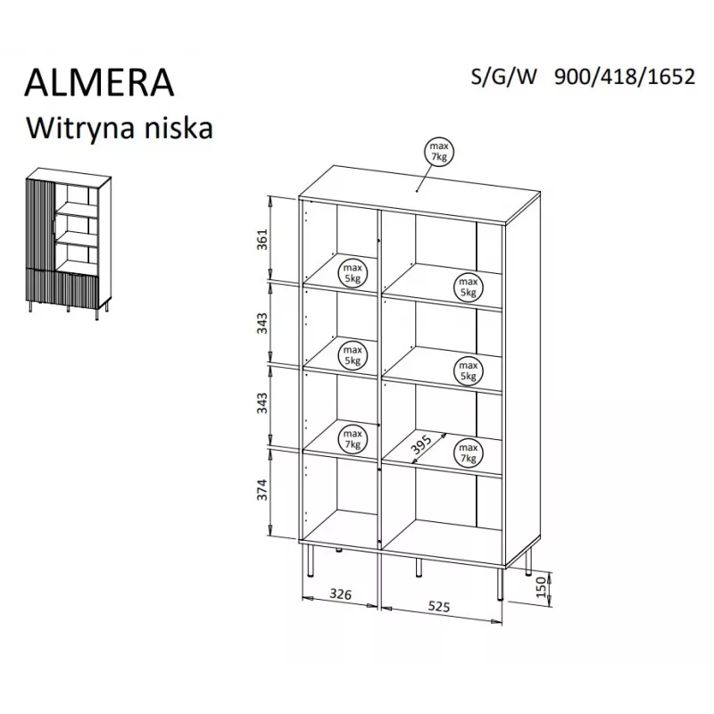 Knygų spinta Cama Meble ALMERA Cama 4, riešutas/kašmyras, 90×42×165 cm