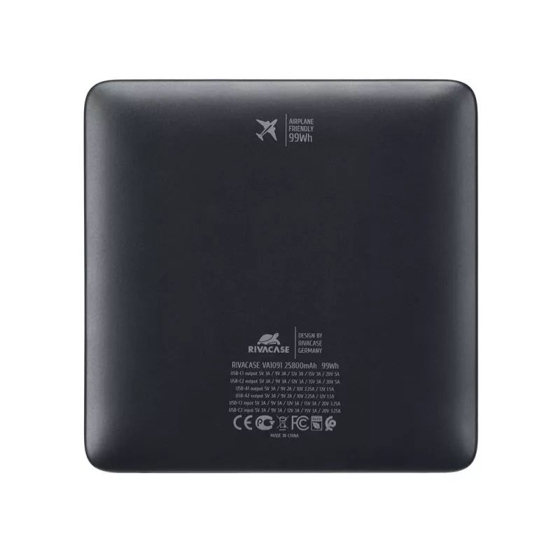 Išorinė baterija Rivacase VA1091 — 25800 mAh, bendra išėjimo galia 100 W, USB prievadai