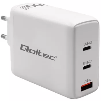 Įkroviklis QOLTEC 100W GaN USB-C Dual PD 5–20V 1,5–5A, 2×USB-C