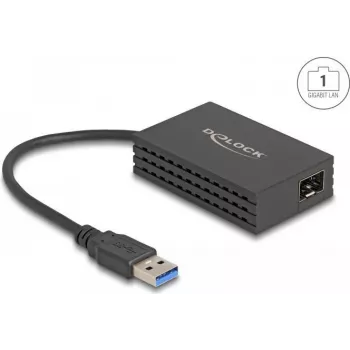 Tinklo adapteris DELOCK 66463 — USB į šviesolaidžio sąsają, 1000 Mbit/s, juodas
