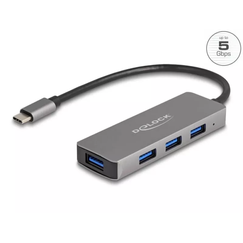 DeLOCK 63173 USB šakotuvas Type-C 5000 Mbit/s Juodas