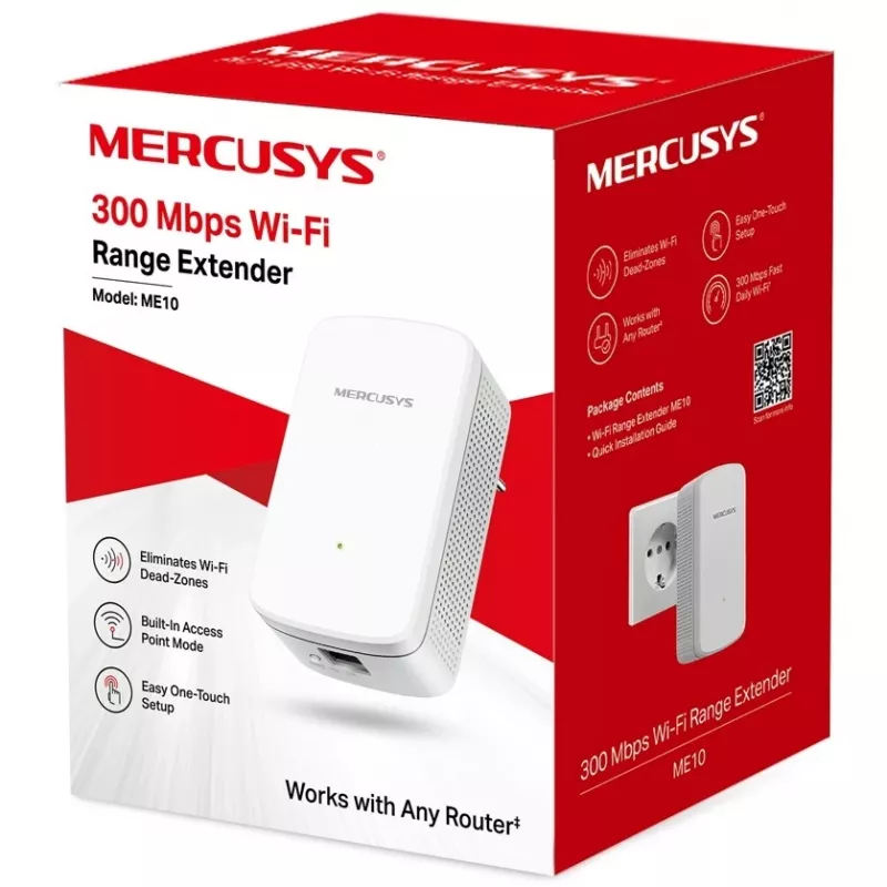 Mercusys ME10 V1 WiFi diapazono plėtiklis, montuojamas į sieną