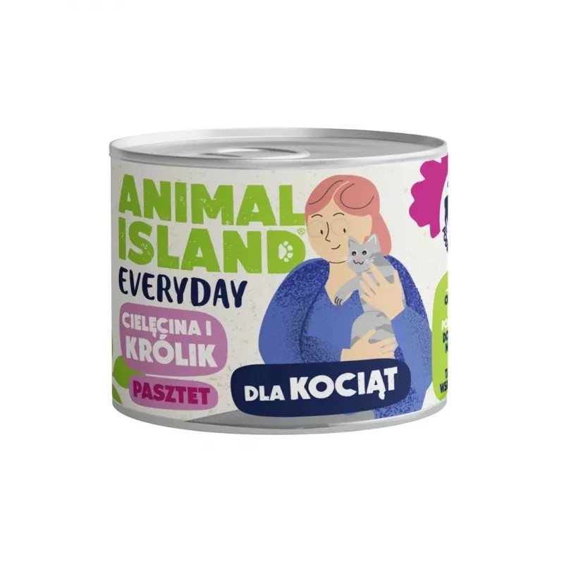 ANIMAL ISLAND Everyday Veršiena ir triušis kačiukams - šlapias kačių maistas - 185g