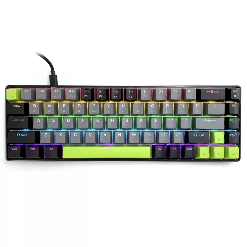 Mechaninė klaviatūra MEDIA-TECH MT1260 Red Core MX60, 60 % formos koeficientas, CHERRY MX Red jungikliai, RGB apšvietimas, USB, žalia