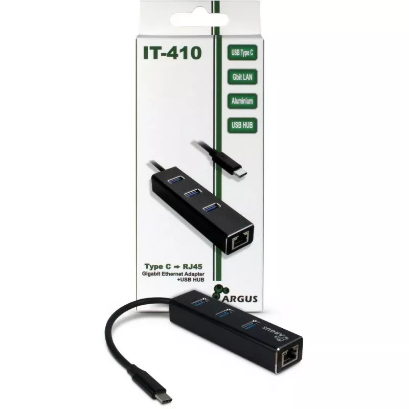 Inter-Tech Argus IT-410 - Šakotuvas - 3 x SuperSpeed USB 3.0 + 1 x 10/100/1000 - Stalinis (88885440)