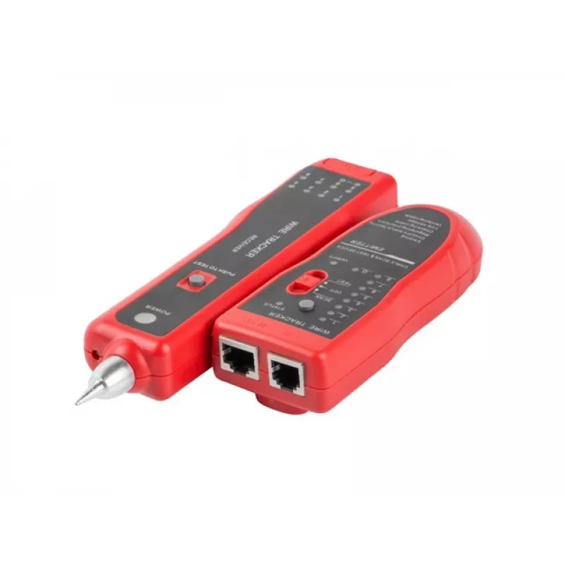 LANBERG tinklo kabelių testeris NT-0501 — RJ-11/RJ-12/RJ-45 palaikymas, maksimalus ilgis 250 m, įmontuota baterija, LED indikatoriai, juodas