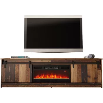 TV spintelė Cama Meble GRANERO su židinio spintele, 2000×567×350 mm, medžio drožlių plokštė / MDF, 2 stumdomos durys, sendinto medžio imitacijos matinis