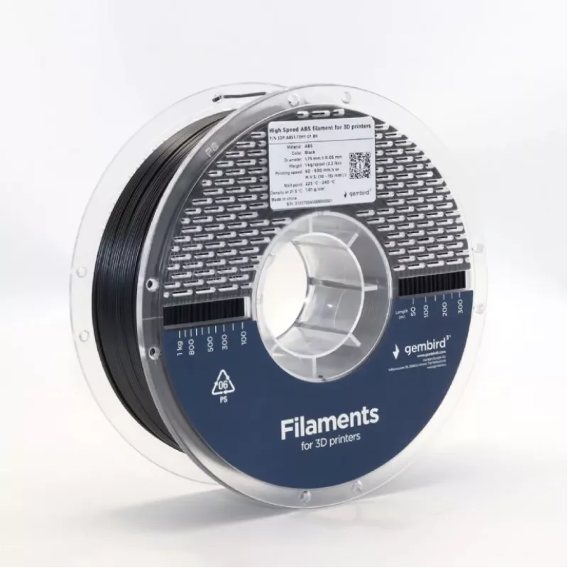 Gembird 3DP-ABS1.75HY-01-BK 3D spausdintuvo siūlas ABS High Speed 1,75 mm 1 kg juodas