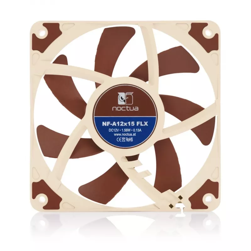 Ventiliatorius Noctua NF-A12x15 FLX — 120 mm plonas 15 mm PC korpuso ventiliatorius, 12 V, 1850 RPM, 94,2 m³/h, 23,9 dB, 3 kontaktų