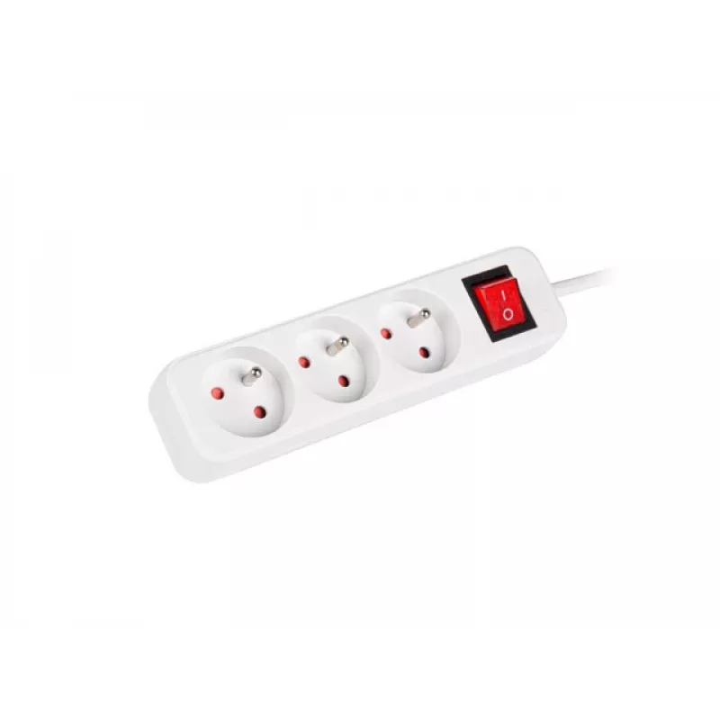 Maitinimo ilginamasis laidas LANBERG PS1-03E-0300-W — 3 m laidas, 3 Type E kintamosios srovės lizdai, balta, vidaus