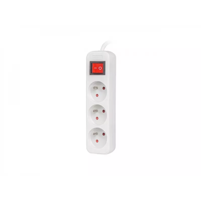 Maitinimo ilginamasis laidas LANBERG PS1-03E-0300-W — 3 m laidas, 3 Type E kintamosios srovės lizdai, balta, vidaus
