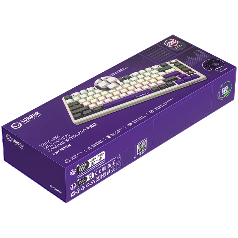 LORGAR KBP7075W, belaidė 75% mechaninė žaidimų klaviatūra Pro, smėlio spalvos, EN išdėstymas