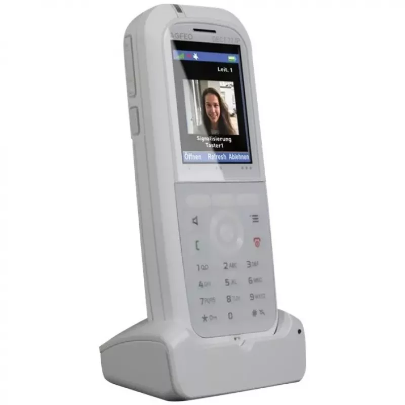 DECT telefonas agfeo DECT 77 IP — belaidis VoIP ragelis su garsiakalbiu, skambintojo ID, ekranu (balta)